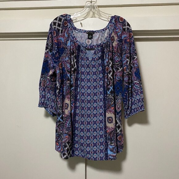 New Directions Curvy, 3/4 length sleeve, Boho style blouse, size 2X - Picture 1 of 11